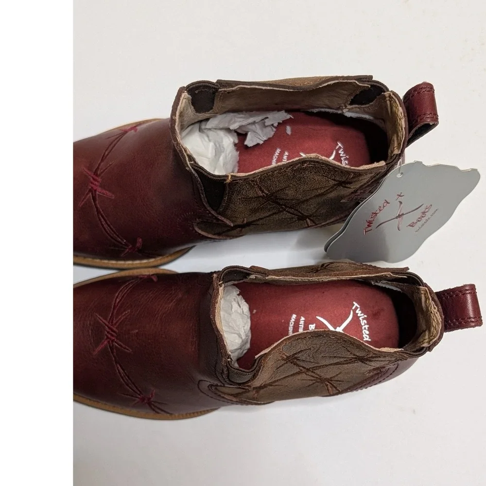 Twisted X Womens Barbed Wire Western Ankle Boots‎ Burgundy Brown Leather WWF0006
